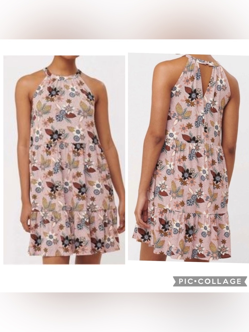 LOFT Floral Halter Dress Mauve Purple Tiered Skirt Size Medium